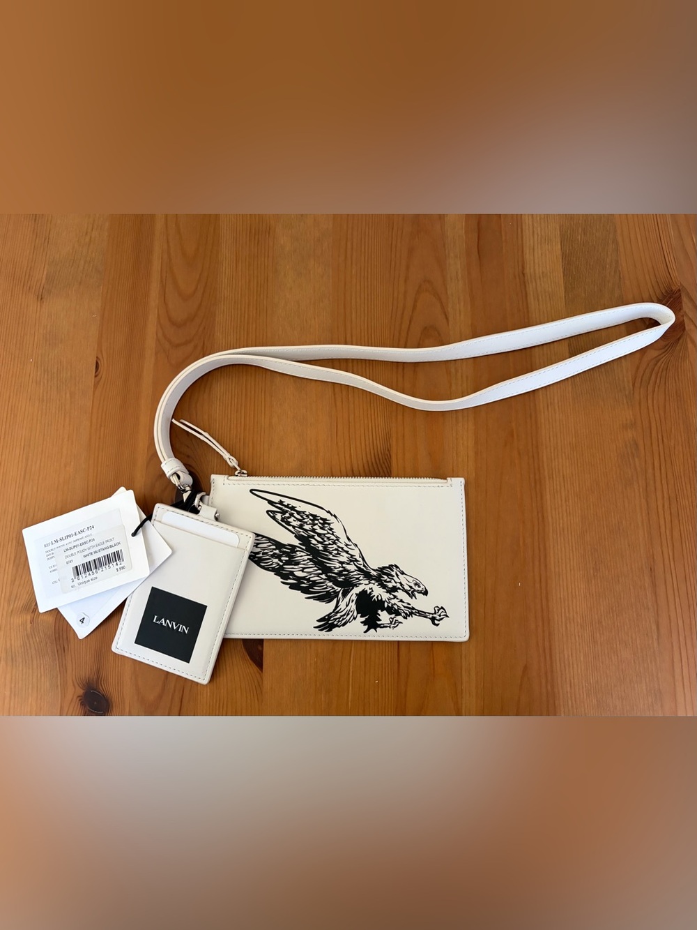 New LANVIN x Future Collaboration Leather Pouch Clutch w Strap & Eagle Graphic